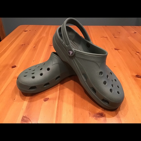 sage green crocs